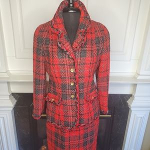 RARE VTG LILLI ANN TWO PIECE RED TWEED SUIT